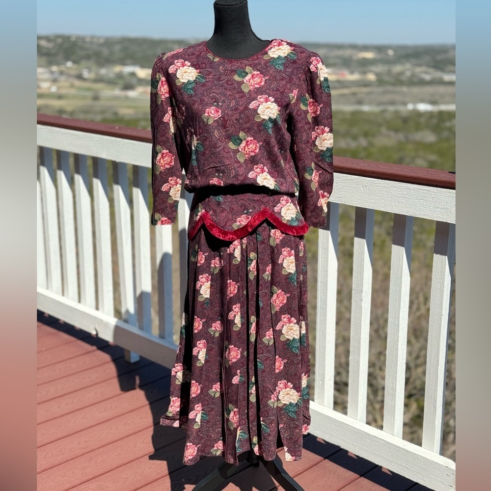 Vintage Miss Dorby Burgundy Floral Dress